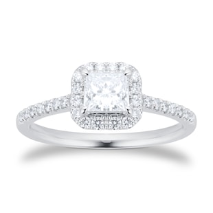 Goldsmiths Platinum 0.60cttw Princess Cut Diamond Halo Engagement Ring