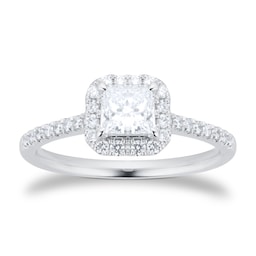 06019620 - Platinum 0.60cttw Princess Cut Diamond Halo Engagement Ring