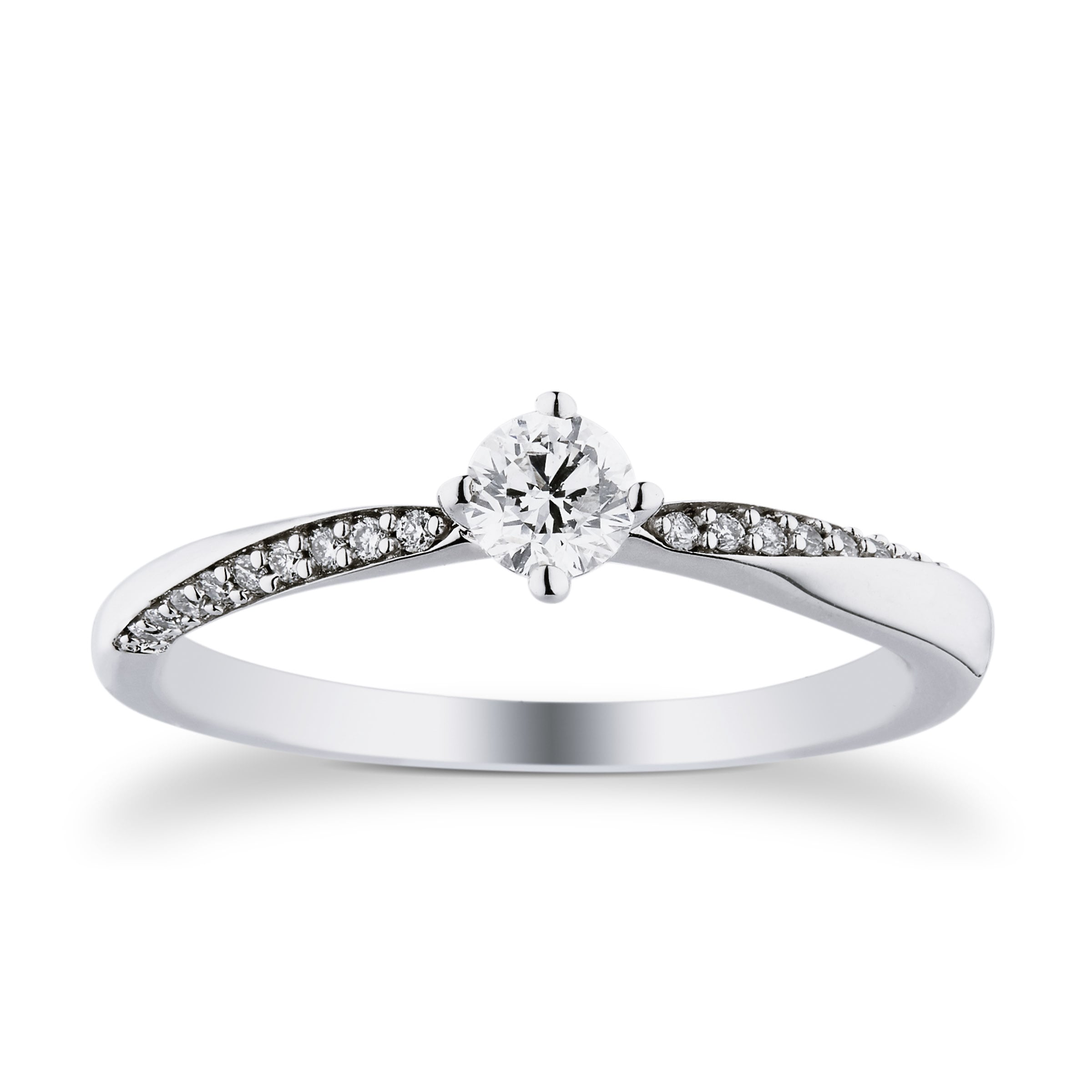 18ct White Gold 0.30cttw Diamond Set Shoulder Solitaire Twist Engagement Ring - Ring Size L