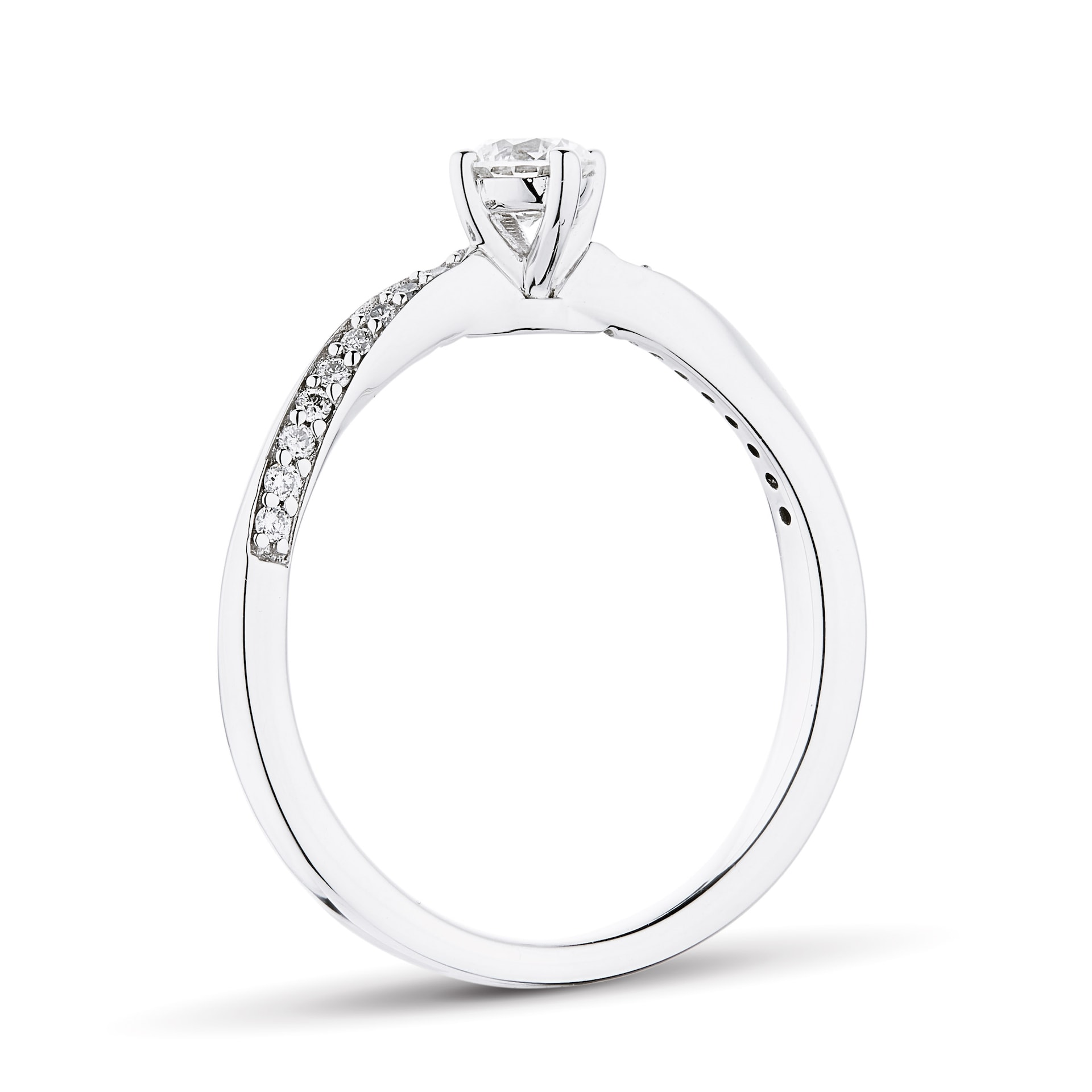 Goldsmiths 18ct White Gold 0.30cttw Diamond Set Shoulder Solitaire Twist Engagement Ring