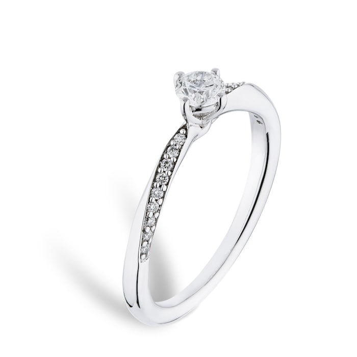 Goldsmiths 18ct White Gold 0.30cttw Diamond Set Shoulder Solitaire Twist Engagement Ring