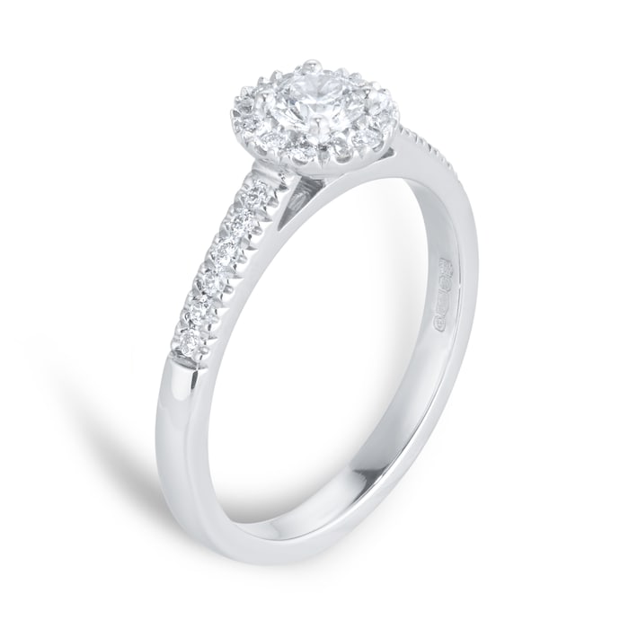 Goldsmiths Platinum 0.50cttw Brilliant Cut Diamond Halo Engagement Ring