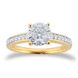 Goldsmiths 18ct Yellow Gold 0.50cttw Diamond Cluster Engagement Ring with Set Shoulders