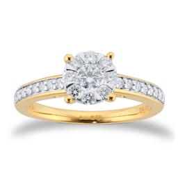 06019636 - 18ct Yellow Gold 0.50cttw Diamond Cluster Engagement Ring with Set Shoulders