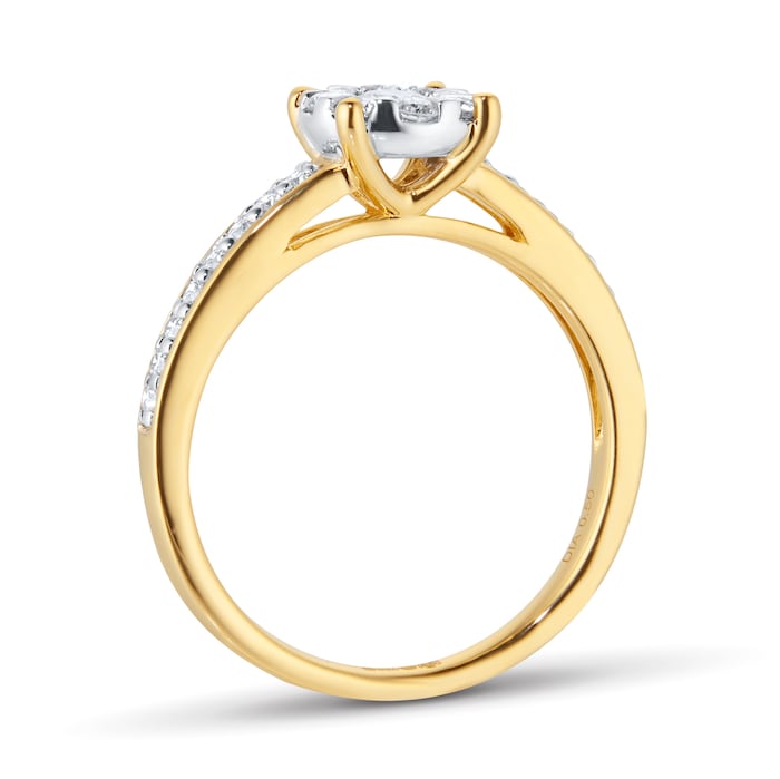 Goldsmiths 18ct Yellow Gold 0.50cttw Diamond Cluster Engagement Ring with Set Shoulders