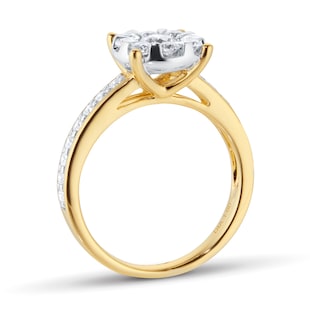 Goldsmiths 18ct Yellow Gold 1.00cttw Diamond Cluster Engagement Ring with Set Shoulders