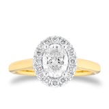 Goldsmiths 18ct Yellow and White Gold 1.00cttw Oval Cut Diamond Halo Engagement Ring