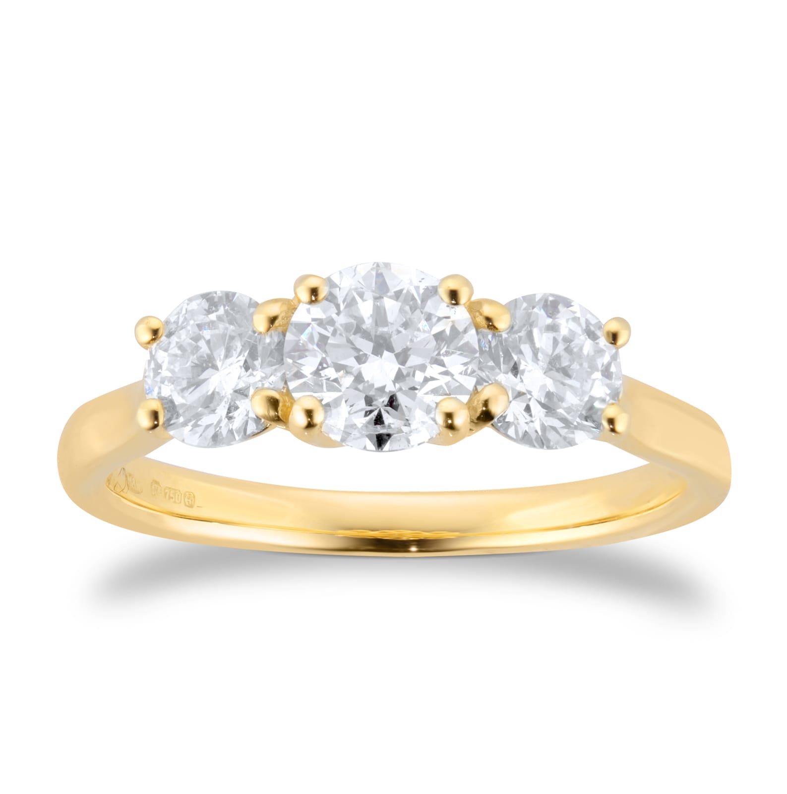18ct Yellow Gold 1.50cttw Round Brilliant Cut Three Stone Diamond Ring - Ring Size O