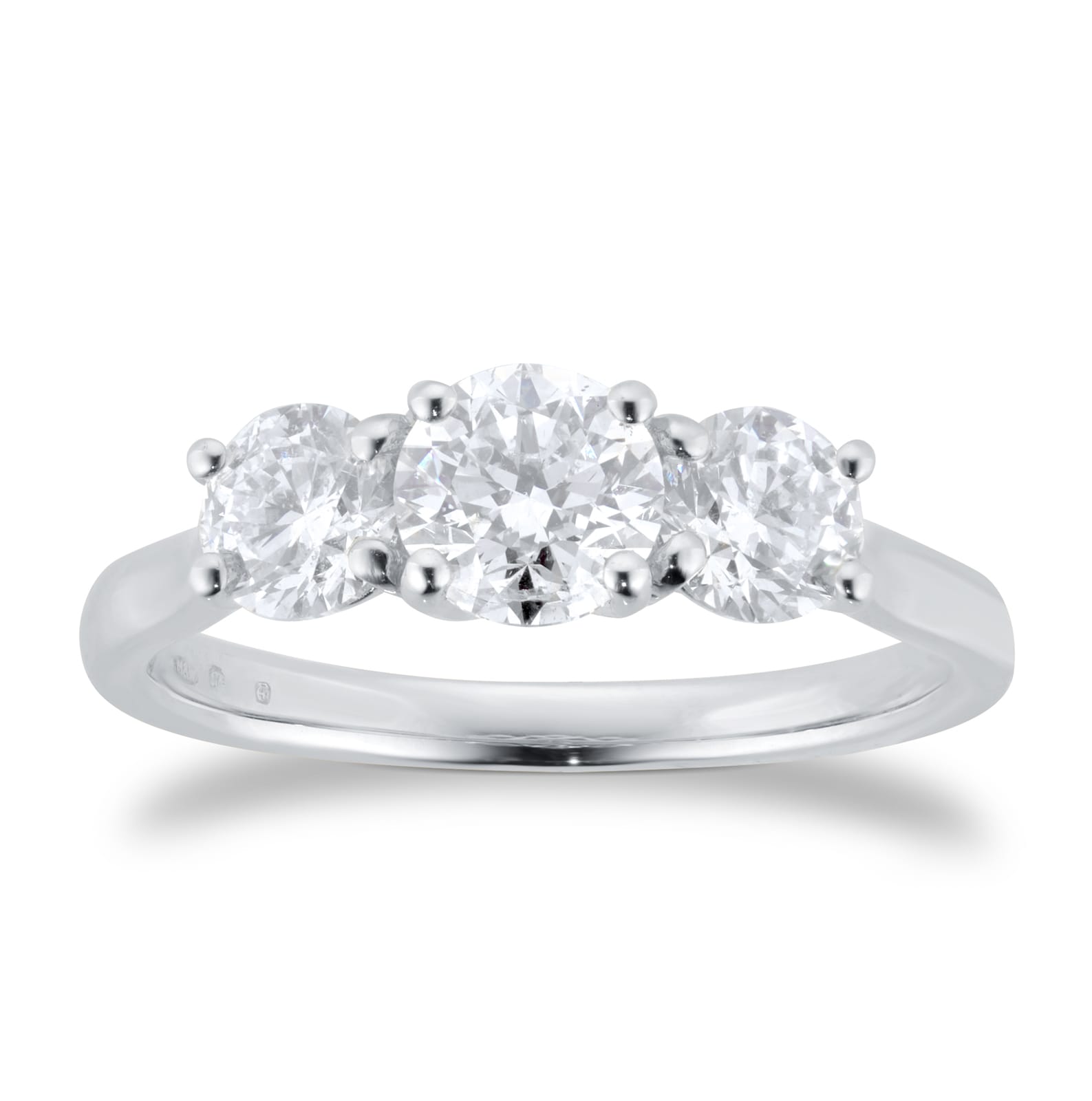 Platinum 1.50cttw Round Brilliant Cut Three Stone Diamond Ring - Ring Size J