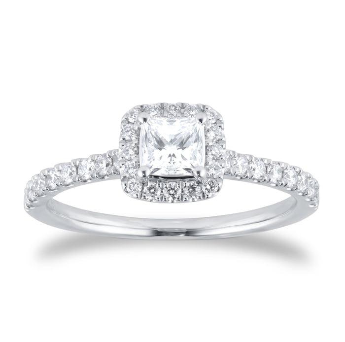 Best Luxury 
Platinum 0.80cttw Princess Cut Diamond Halo Engagement Ring