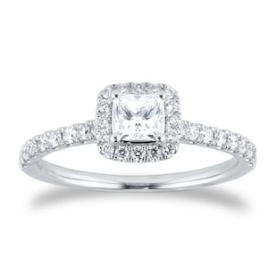 Goldsmiths Platinum 0.80cttw Princess Cut Diamond Halo Engagement Ring