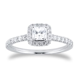 06019661 - Platinum 0.80cttw Princess Cut Diamond Halo Engagement Ring