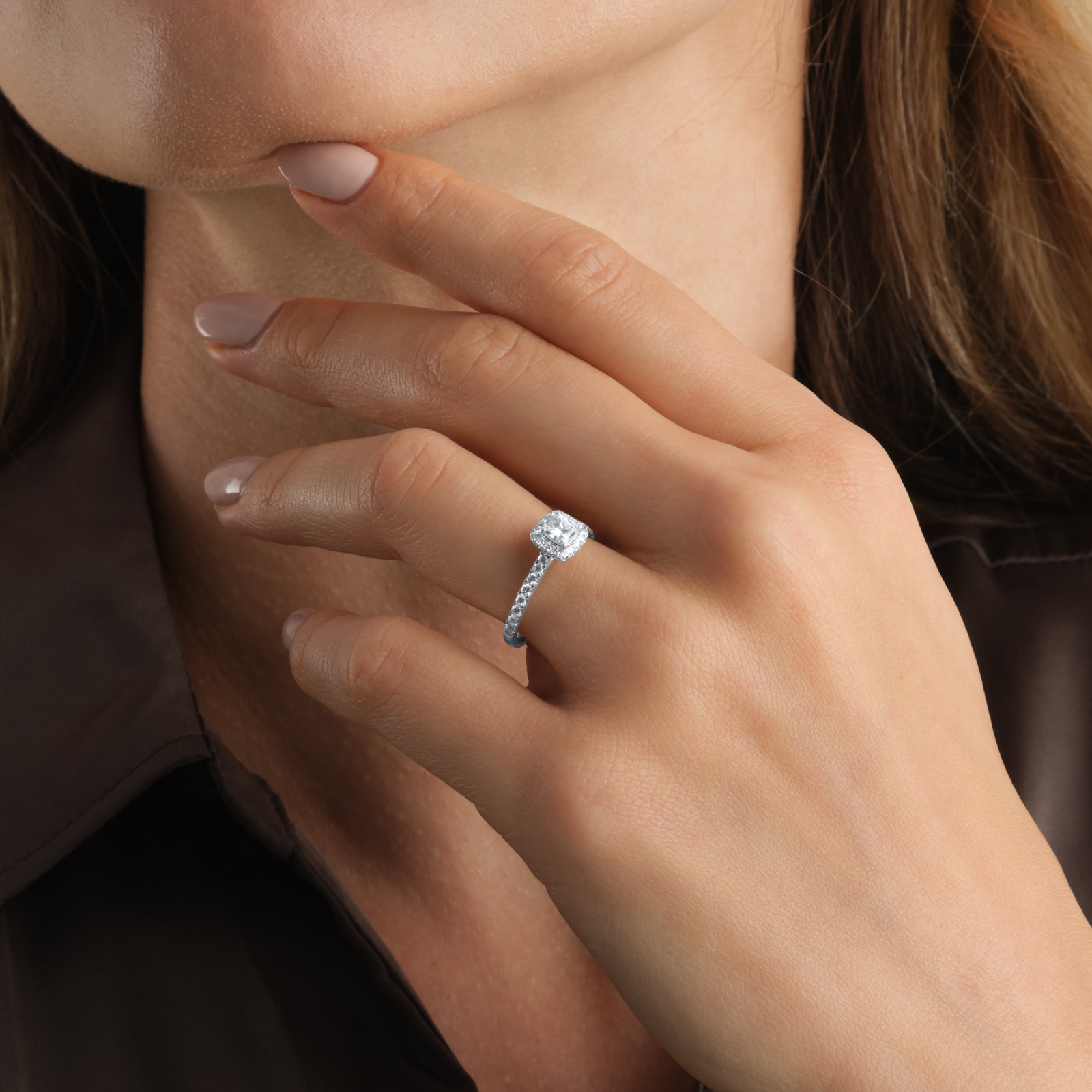 Goldsmiths Platinum 0.80cttw Princess Cut Diamond Halo Engagement Ring