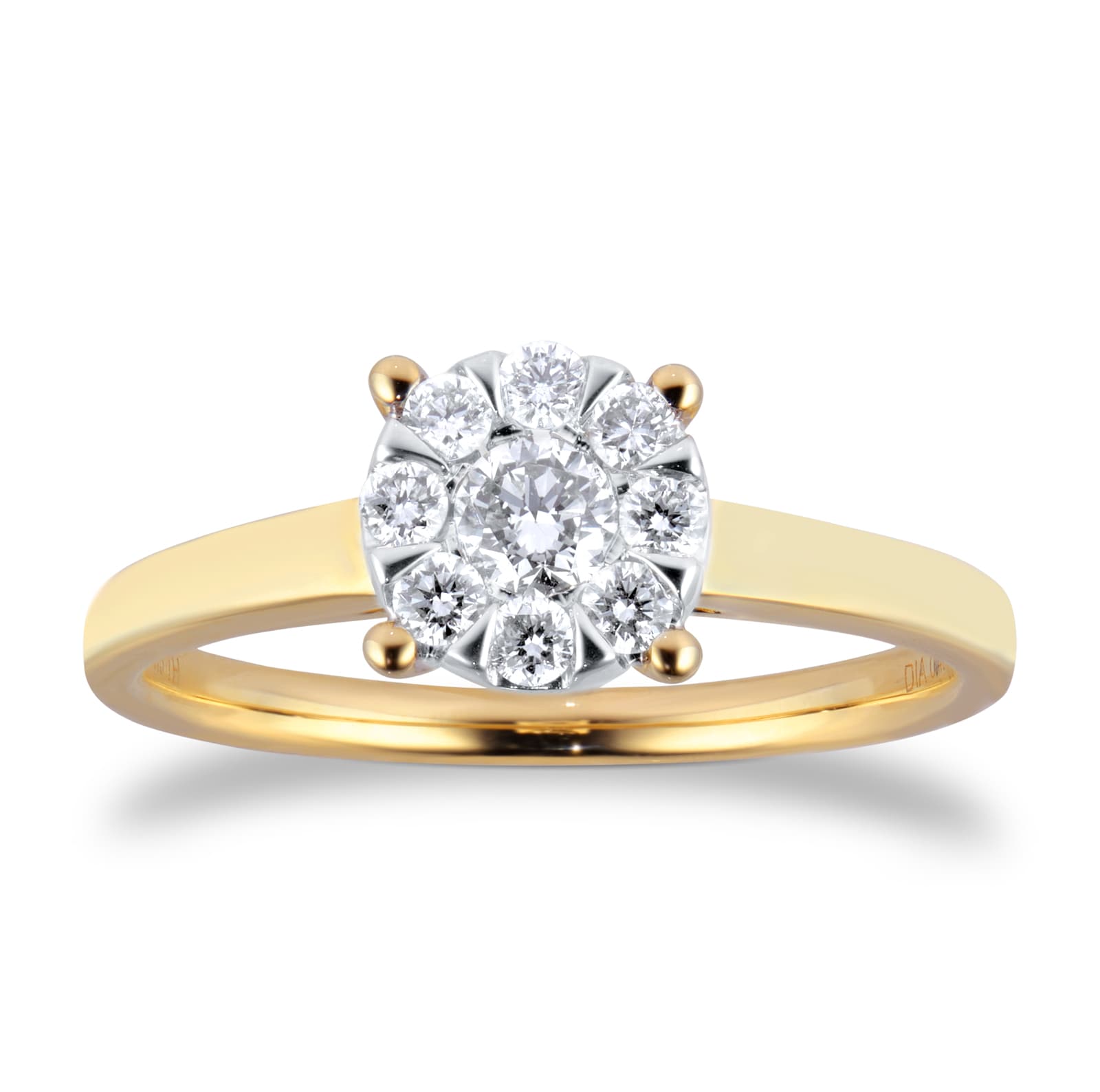 Goldsmiths 9ct Yellow Gold 0.40cttw Diamond Cluster Engagement Ring Goldsmiths 9ct Yellow Gold 0.40cttw Diamond Cluster Engagement Ring