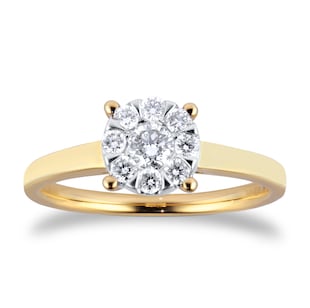 Goldsmiths 9ct Yellow Gold 0.40cttw Diamond Cluster Engagement Ring