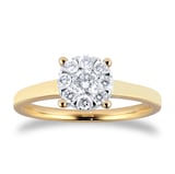 Goldsmiths 9ct Yellow Gold 0.40cttw Diamond Cluster Engagement Ring