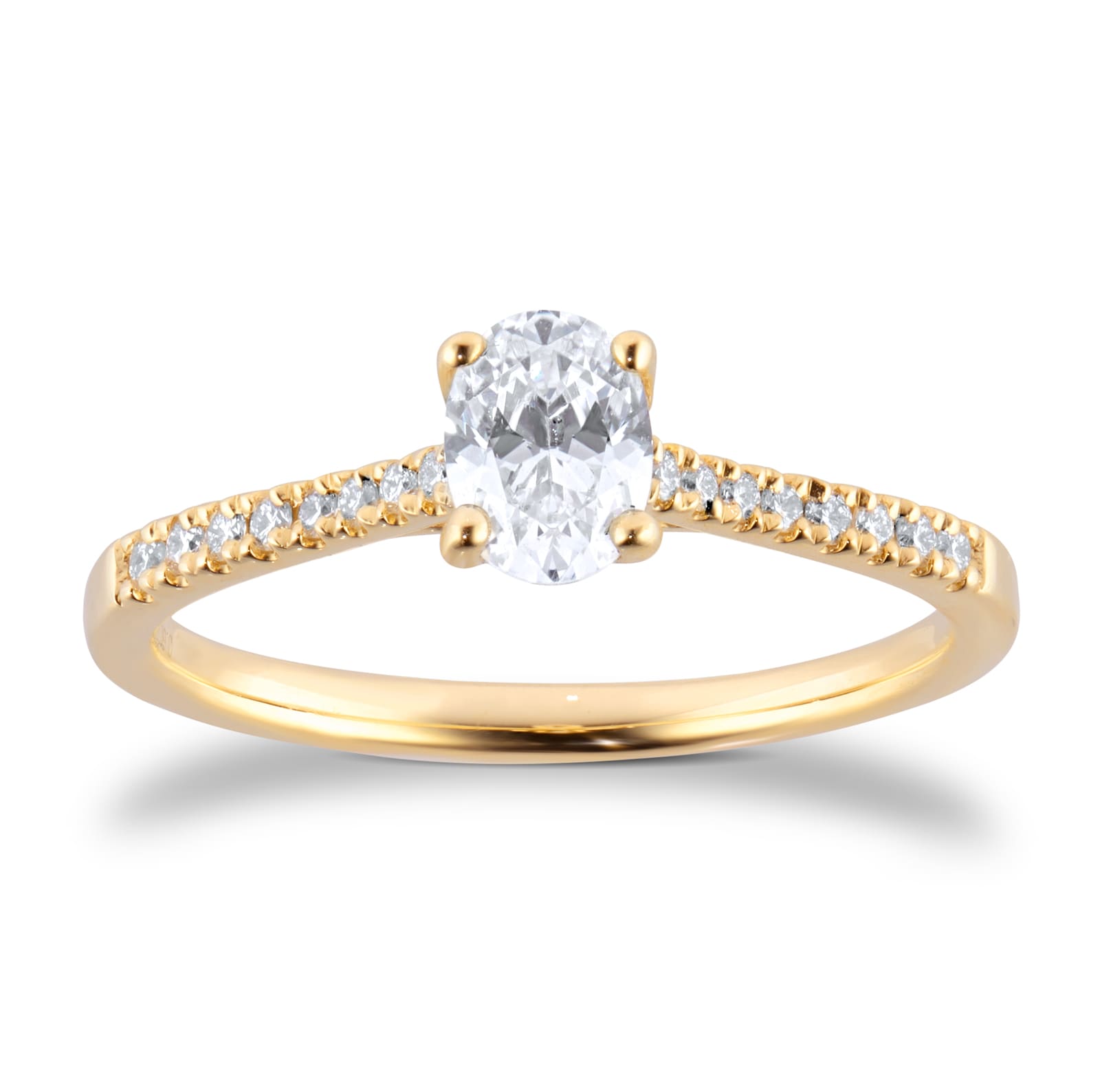 18ct Yellow Gold 0.60cttw Diamond Set Shoulder Oval Cut Solitaire Engagement Ring - Ring Size N