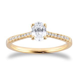 Goldsmiths 18ct Yellow Gold 0.60cttw Diamond Set Shoulder Oval Cut Solitaire Engagement Ring