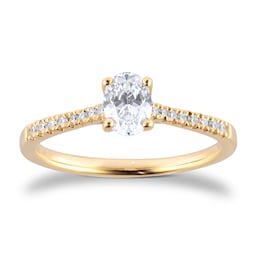 06019740 - 18ct Yellow Gold 0.60cttw Diamond Set Shoulder Oval Cut Solitaire Engagement Ring