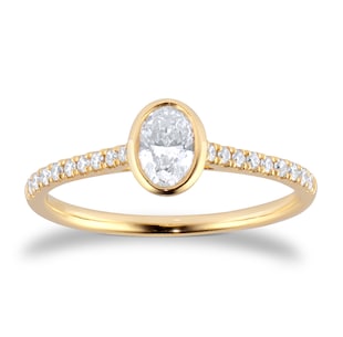 Best Luxury 
18ct Yellow Gold 0.53cttw Diamond Set Shoulder and Bezel Set Oval Cut Solitaire Engagement Ring