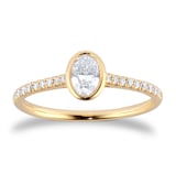 Goldsmiths 18ct Yellow Gold 0.53cttw Diamond Set Shoulder and Bezel Set Oval Cut Solitaire Engagement Ring