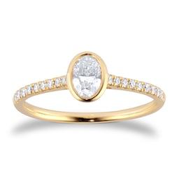 06019742 - 18ct Yellow Gold 0.53cttw Diamond Set Shoulder and Bezel Set Oval Cut Solitaire Engagement Ring