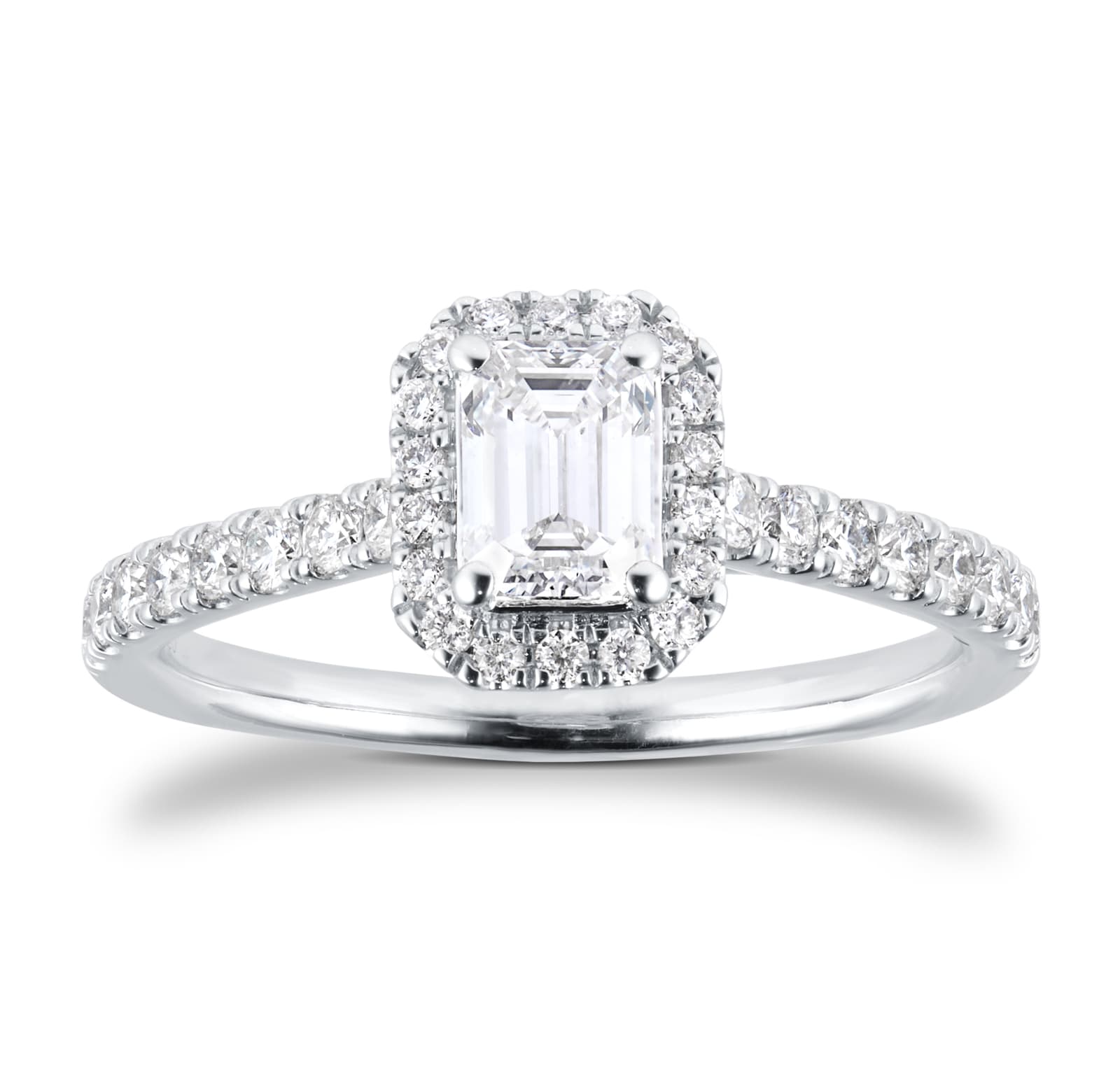 Platinum 1.00cttw Emerald Cut Diamond Halo Engagement Ring - Ring Size L