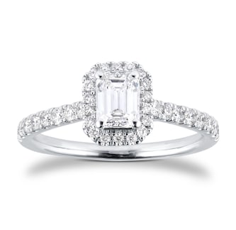 Goldsmiths Platinum 1.00cttw Emerald Cut Diamond Halo Engagement Ring