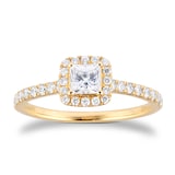 Goldsmiths 18ct Yellow Gold 0.80cttw Princess Cut Diamond Halo Engagement Ring