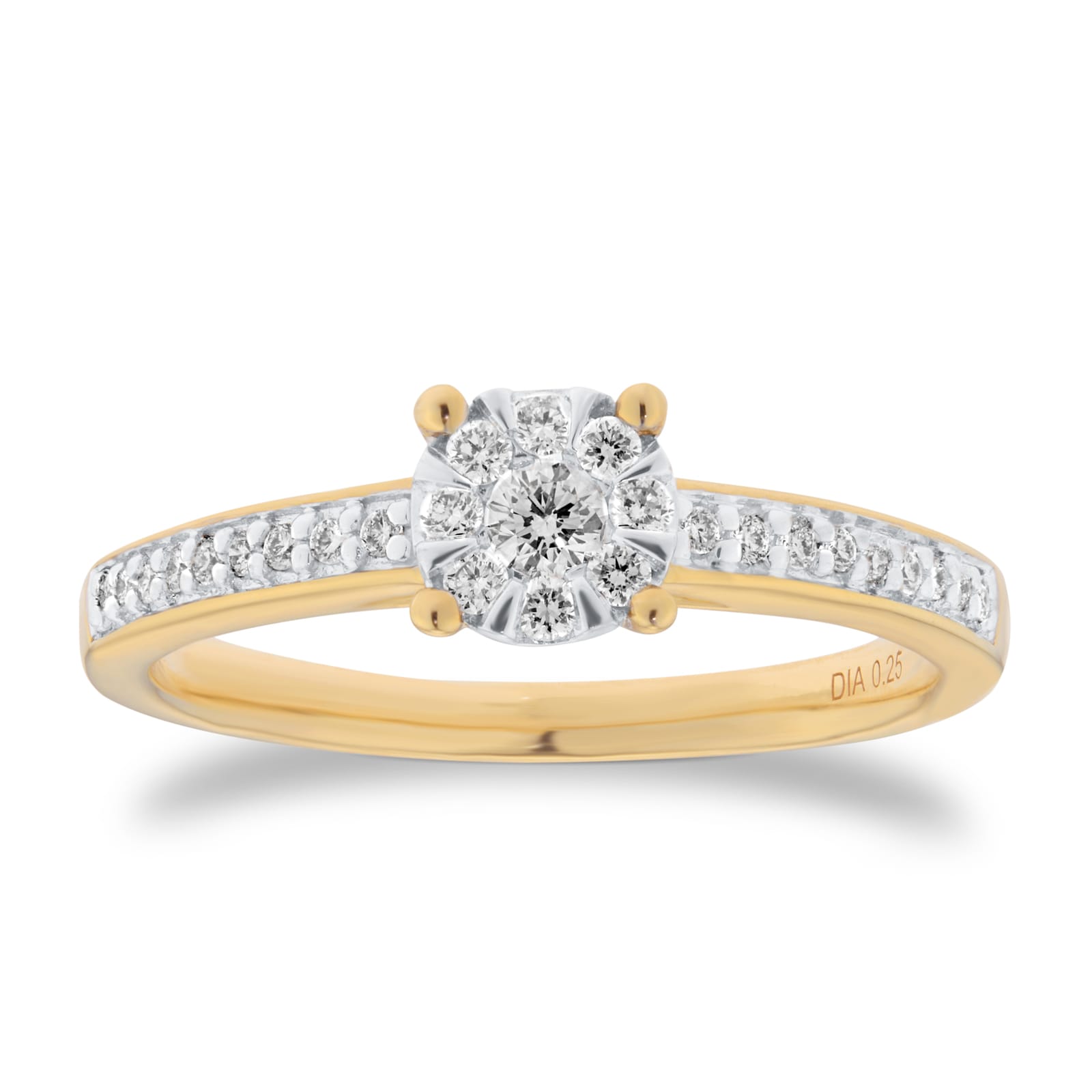 Goldsmiths 9ct Yellow Gold 0.25cttw Multistone Set Shoulder Diamond Engagement Ring Goldsmiths 9ct Yellow Gold 0.25cttw Multistone Set Shoulder Diamond Engagement Ring