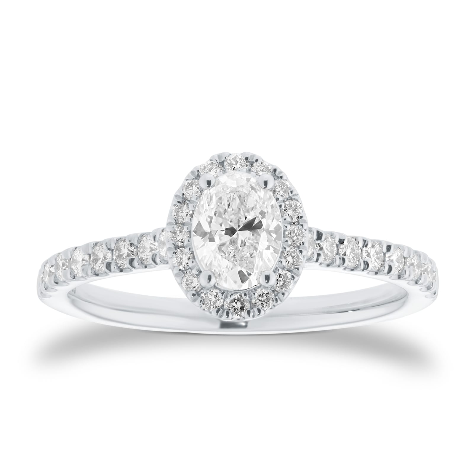 Goldsmiths Platinum 0.80cttw Oval Cut Diamond Halo Engagement Ring