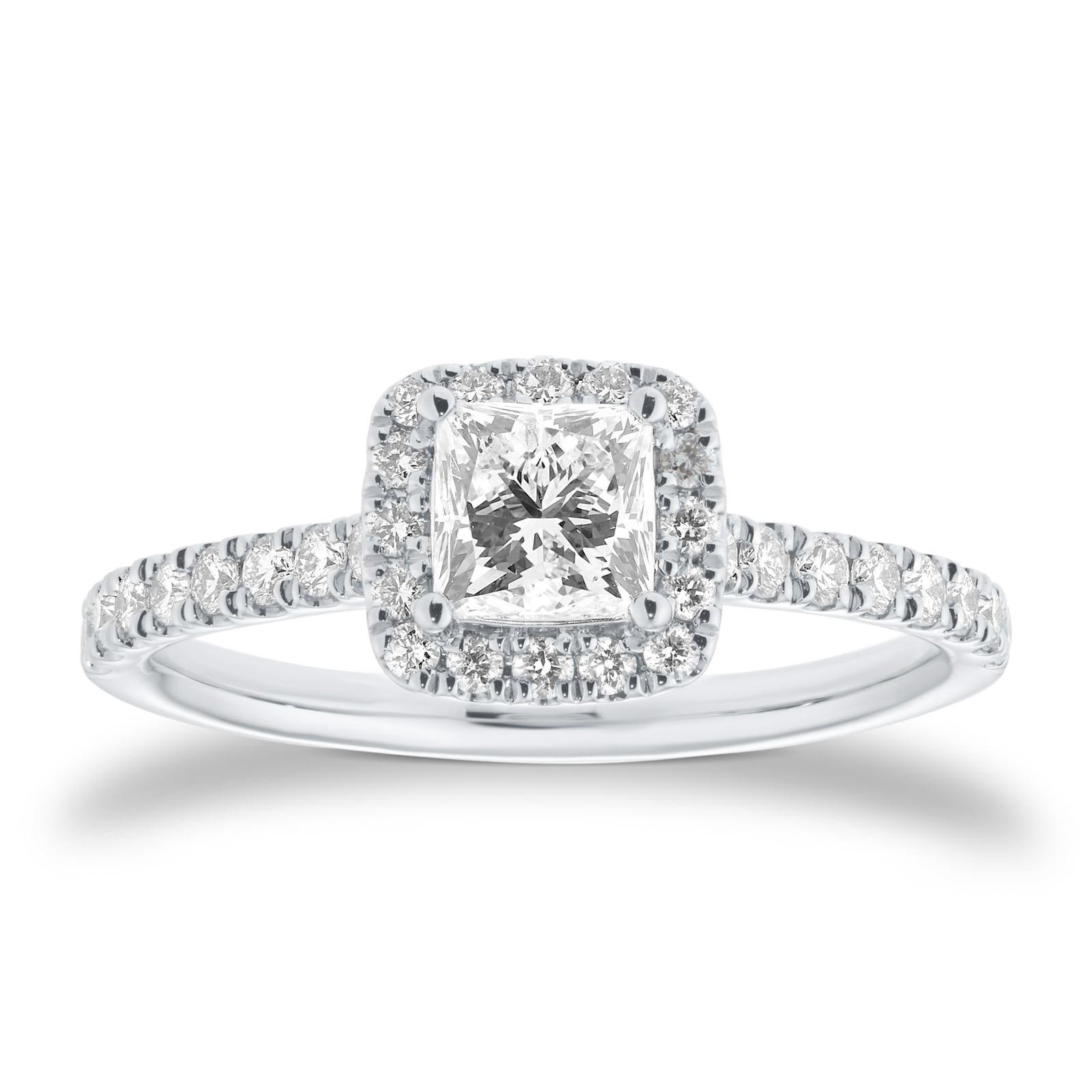 Goldsmiths Platinum 1.00cttw Princess Cut Diamond Halo Engagement Ring