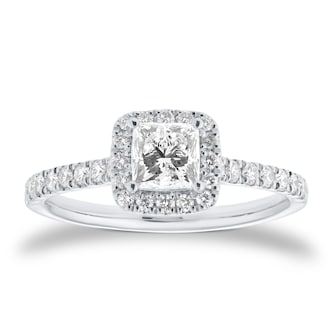 Goldsmiths Platinum 1.00cttw Princess Cut Diamond Halo Engagement Ring