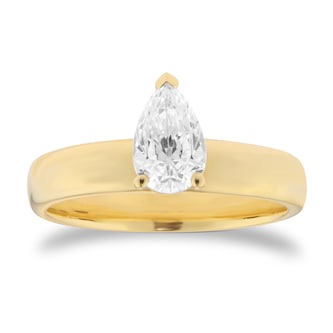 Goldsmiths 18ct Yellow Gold 1.00cttw Pear Cut Solitaire Diamond Heavy Set Engagement Ring