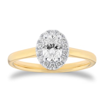 Goldsmiths 18ct Yellow Gold and White Gold 0.60cttw Oval Cut Diamond Halo Engagement Ring Goldsmiths 18ct Yellow Gold and White Gold 0.60cttw Oval Cut Diamond Halo Engagement Ring