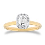 Goldsmiths 18ct Yellow Gold and White Gold 0.60cttw Emerald Cut Diamond Halo Engagement Ring