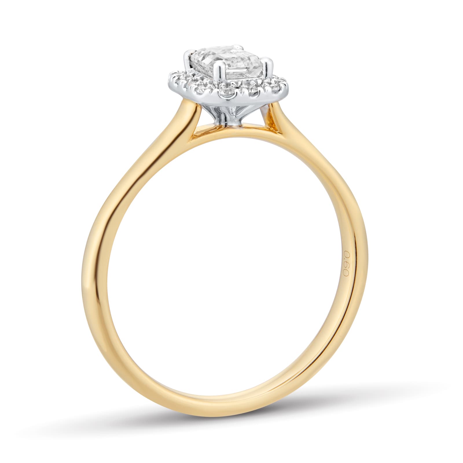 Goldsmiths 18ct Yellow Gold and White Gold 0.60cttw Emerald Cut Diamond Halo Engagement Ring
