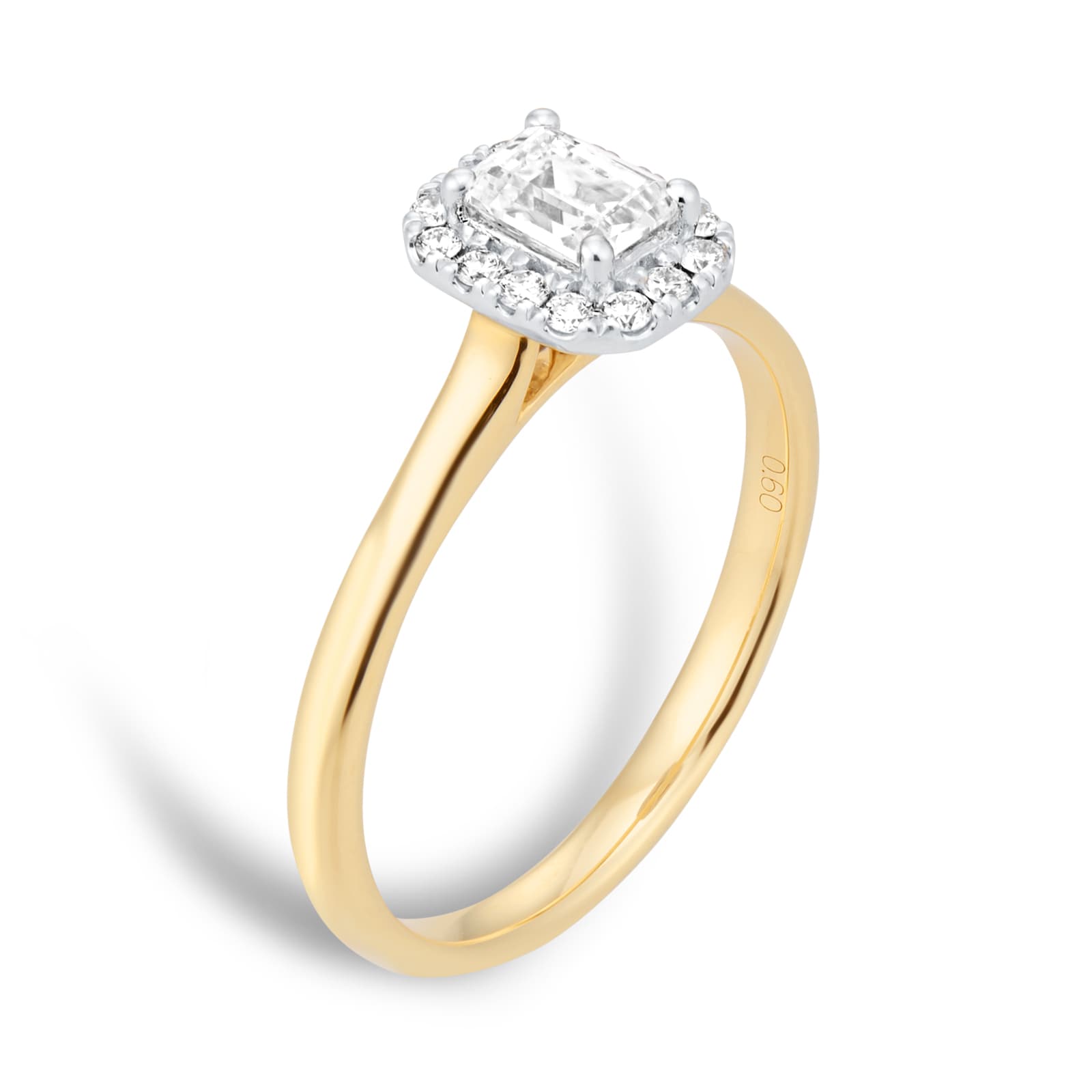 Goldsmiths 18ct Yellow Gold and White Gold 0.60cttw Emerald Cut Diamond Halo Engagement Ring
