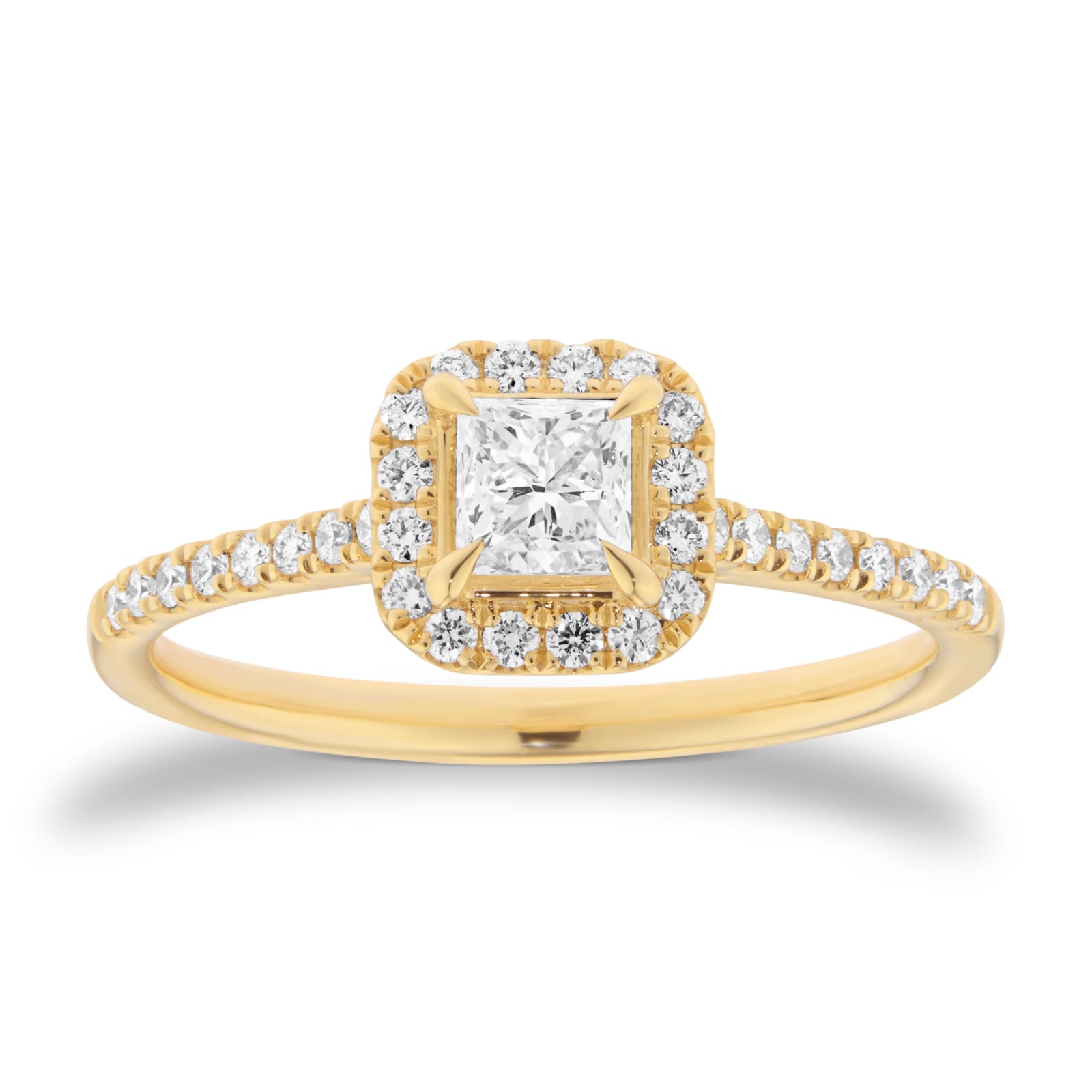 Goldsmiths 18ct Yellow Gold 0.60cttw Princess Cut Diamond Halo Engagement Ring