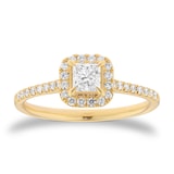 Goldsmiths 18ct Yellow Gold 0.60cttw Princess Cut Diamond Halo Engagement Ring