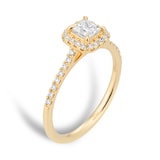 Goldsmiths 18ct Yellow Gold 0.60cttw Princess Cut Diamond Halo Engagement Ring