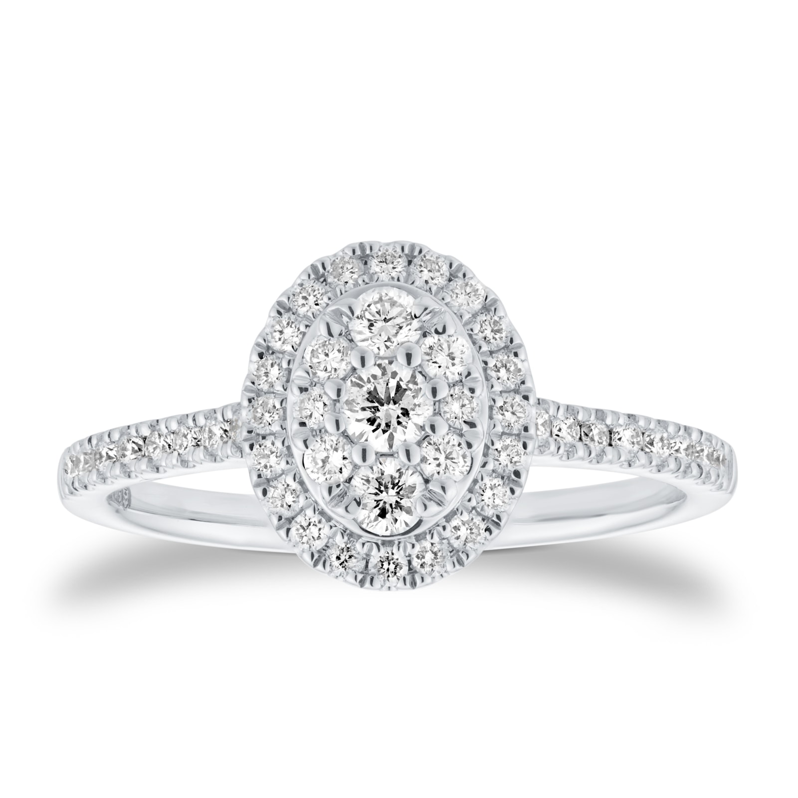 Goldsmiths 9ct White Gold 0.50ct Oval Cluster Diamond Engagement Ring
