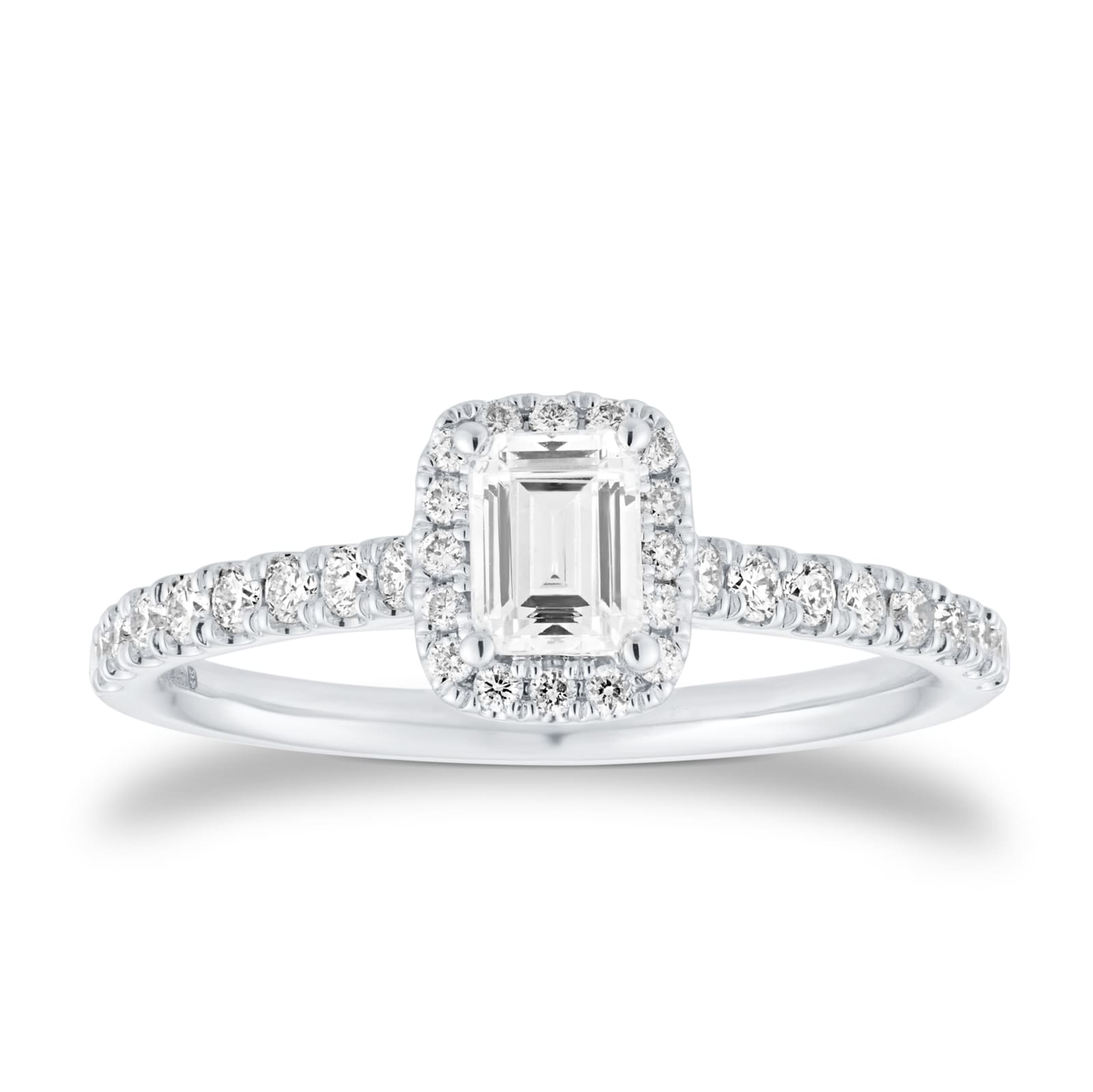 Goldsmiths Platinum 0.80cttw Emerald Diamond Halo Engagement Ring