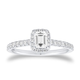 Goldsmiths Platinum 0.80cttw Emerald Diamond Halo Engagement Ring