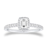 Goldsmiths Platinum 0.80cttw Emerald Diamond Halo Engagement Ring