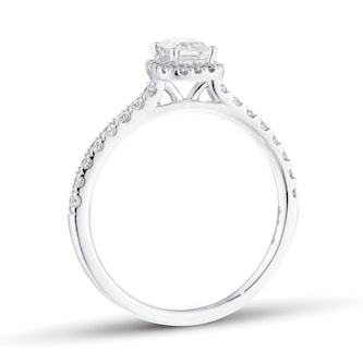 Goldsmiths Platinum 0.80cttw Emerald Diamond Halo Engagement Ring