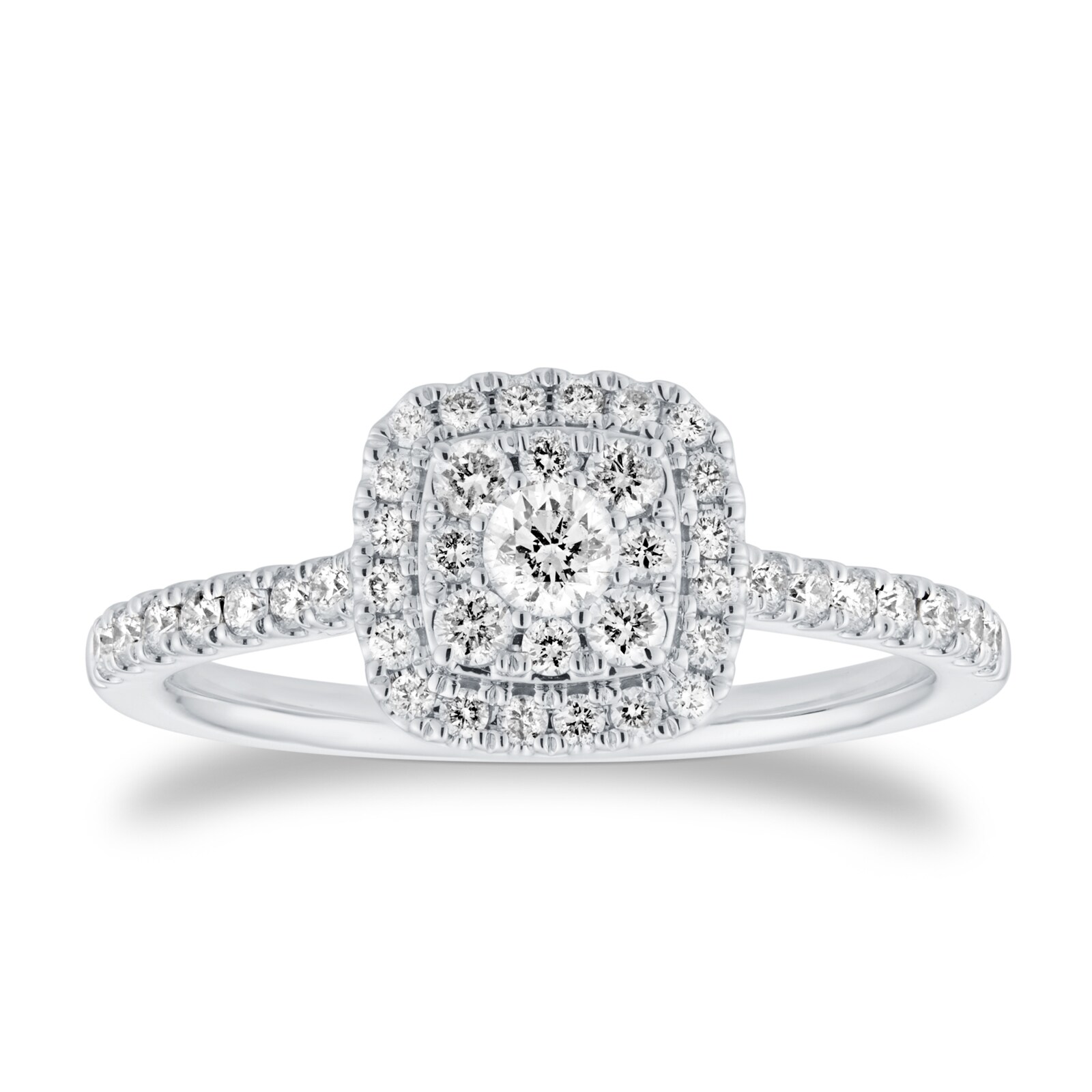 Goldsmiths 9ct White Gold 0.50ct Cushion Cluster Diamond Engagement Ring