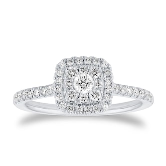 Goldsmiths 9ct White Gold 0.50ct Cushion Cluster Diamond Engagement Ring