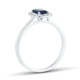 Mappin & Webb 18ct White Gold Emerald Cut Sapphire & 0.12cttw Diamond Halo Ring