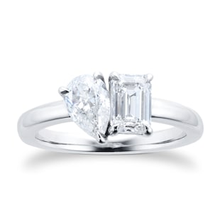 Goldsmiths Platinum 1.6ct Pear & Emerald Cut Diamond Toi Et Moi Engagement Ring